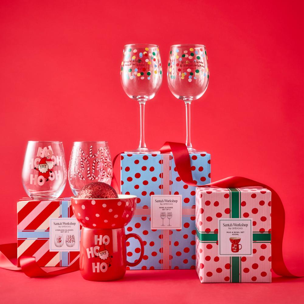 Ambrosia Santas Workshop Set of 2 Wine Glasses