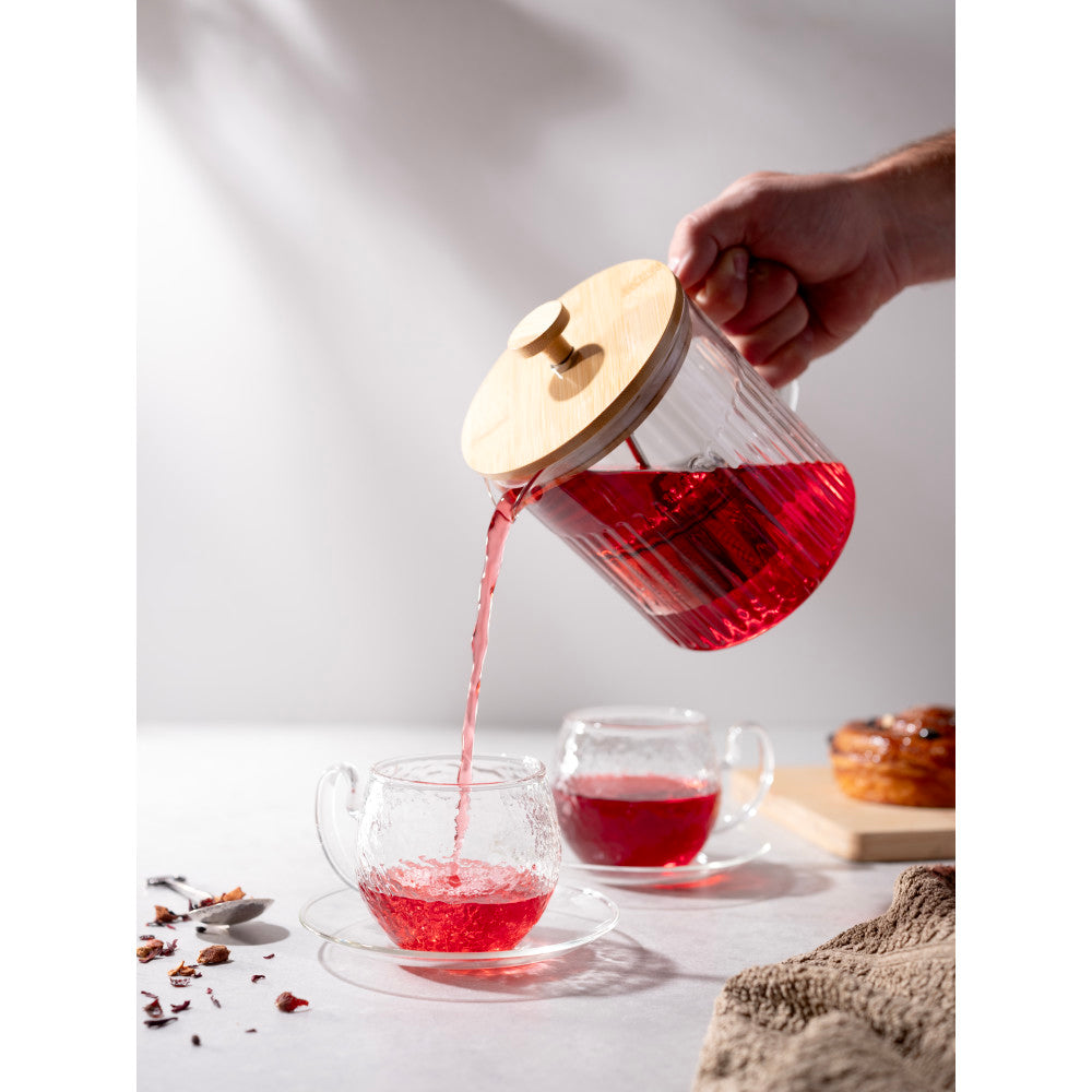 Euroline Glass Tea Pot with Infuser & Bamboo Lid 1L