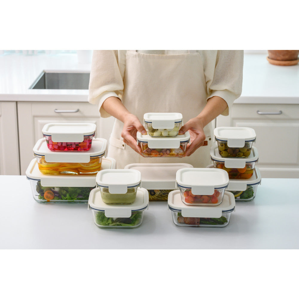 Locknlock Clear Glass White Rectangle Container 380ml