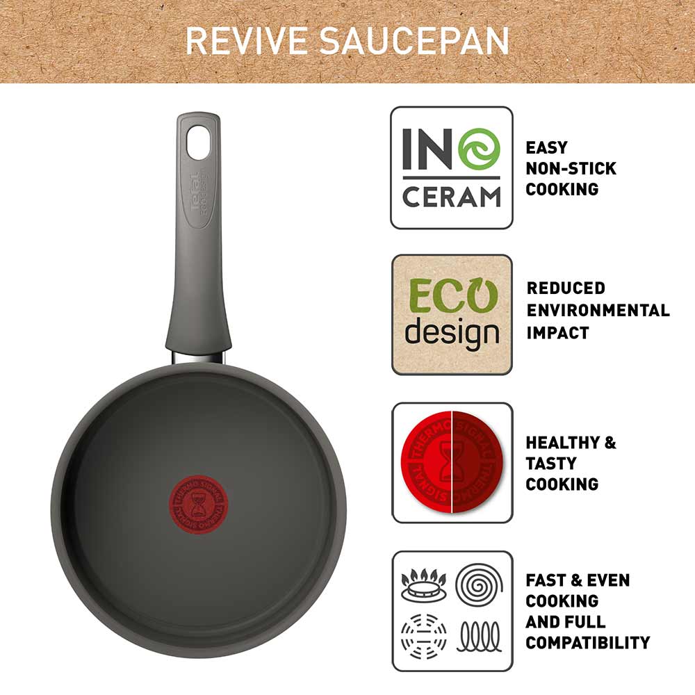 Tefal Revive Ceramic Induction Non-Stick Saucepan 18cm infographic at Robins Kitchen
