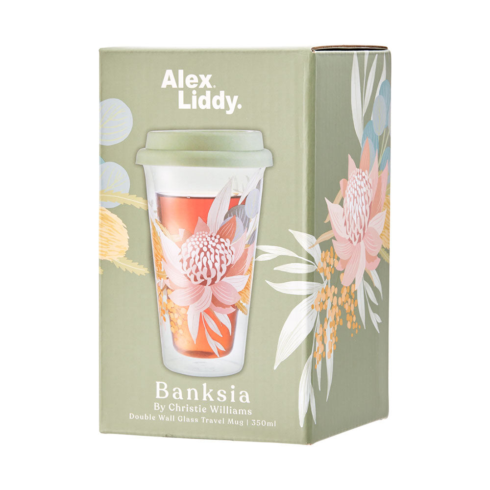 Alex Liddy Banksia Double Walled Glass Travel Mug 350ml