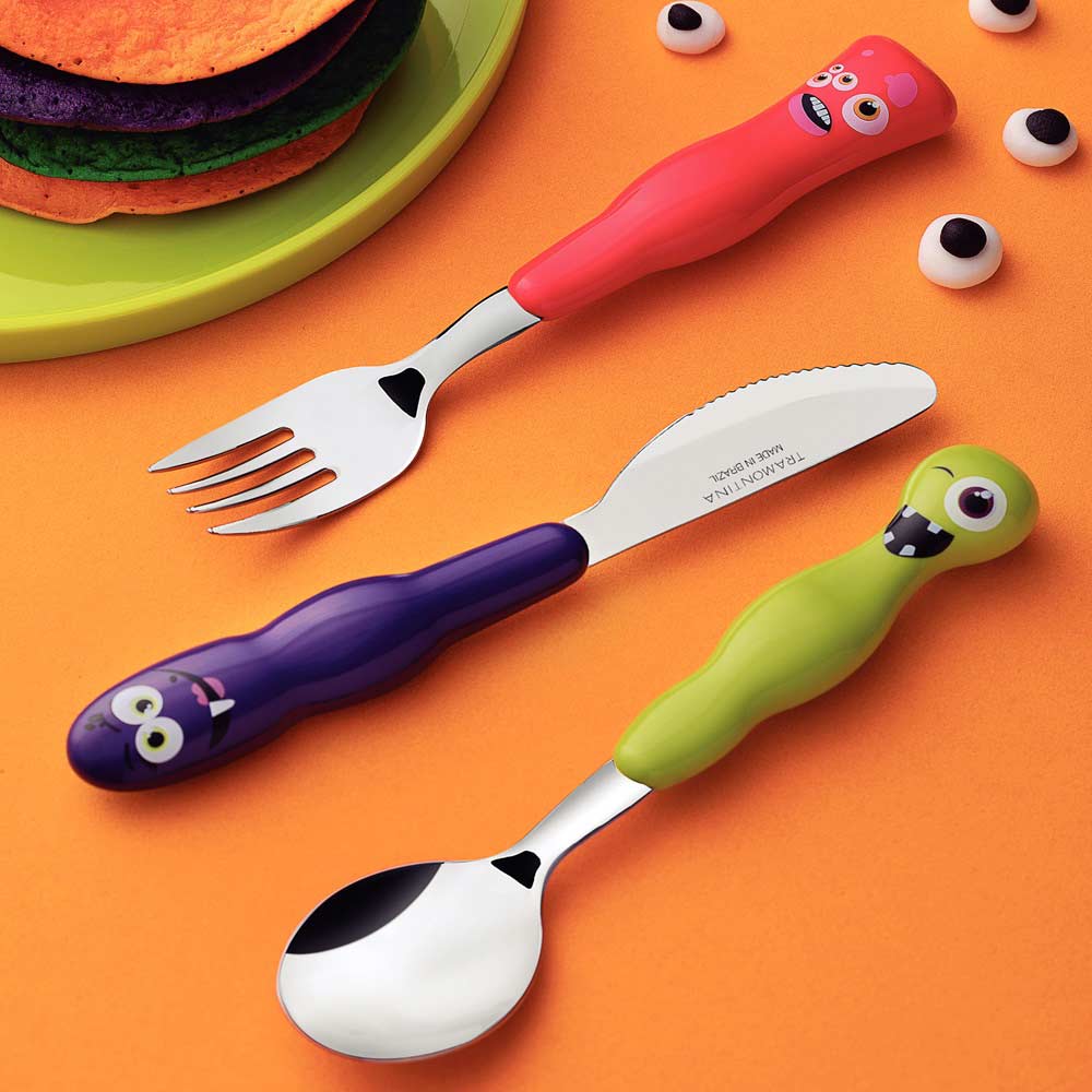 Tramontina 3 Piece Children's Cutlery Set with Monster handles - Robins Kitchen