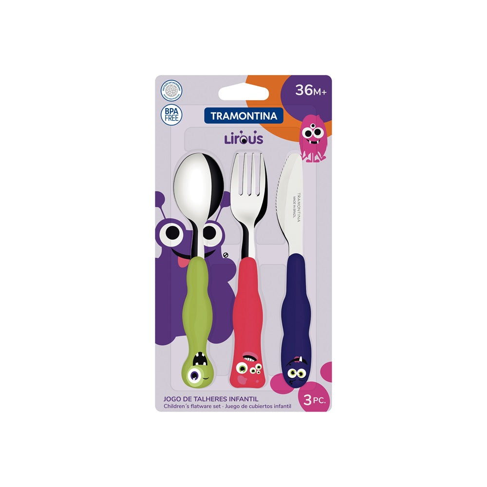 Tramontina 3 Piece Children's Cutlery Set with Monster handles - Robins Kitchen