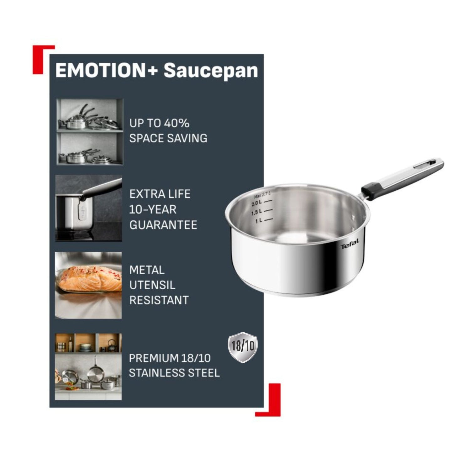 Tefal Space+ Emotion+ Induction Stainless Steel Saucepan 16cm & Lid