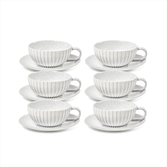 Salt & Pepper Hostess Teacup & Saucer 225ml - Set of 6