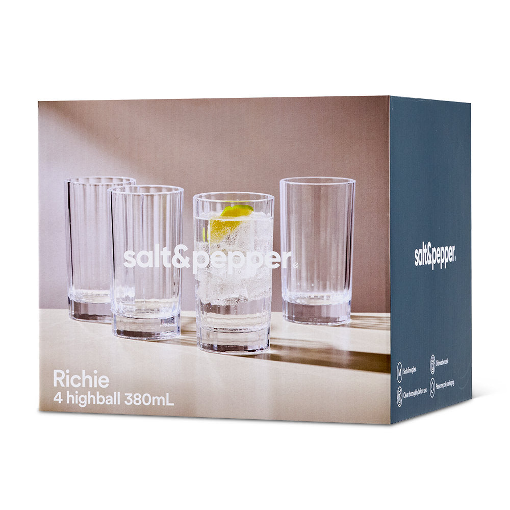Salt & Pepper Richie Highball Glasses 380ml Set of 4