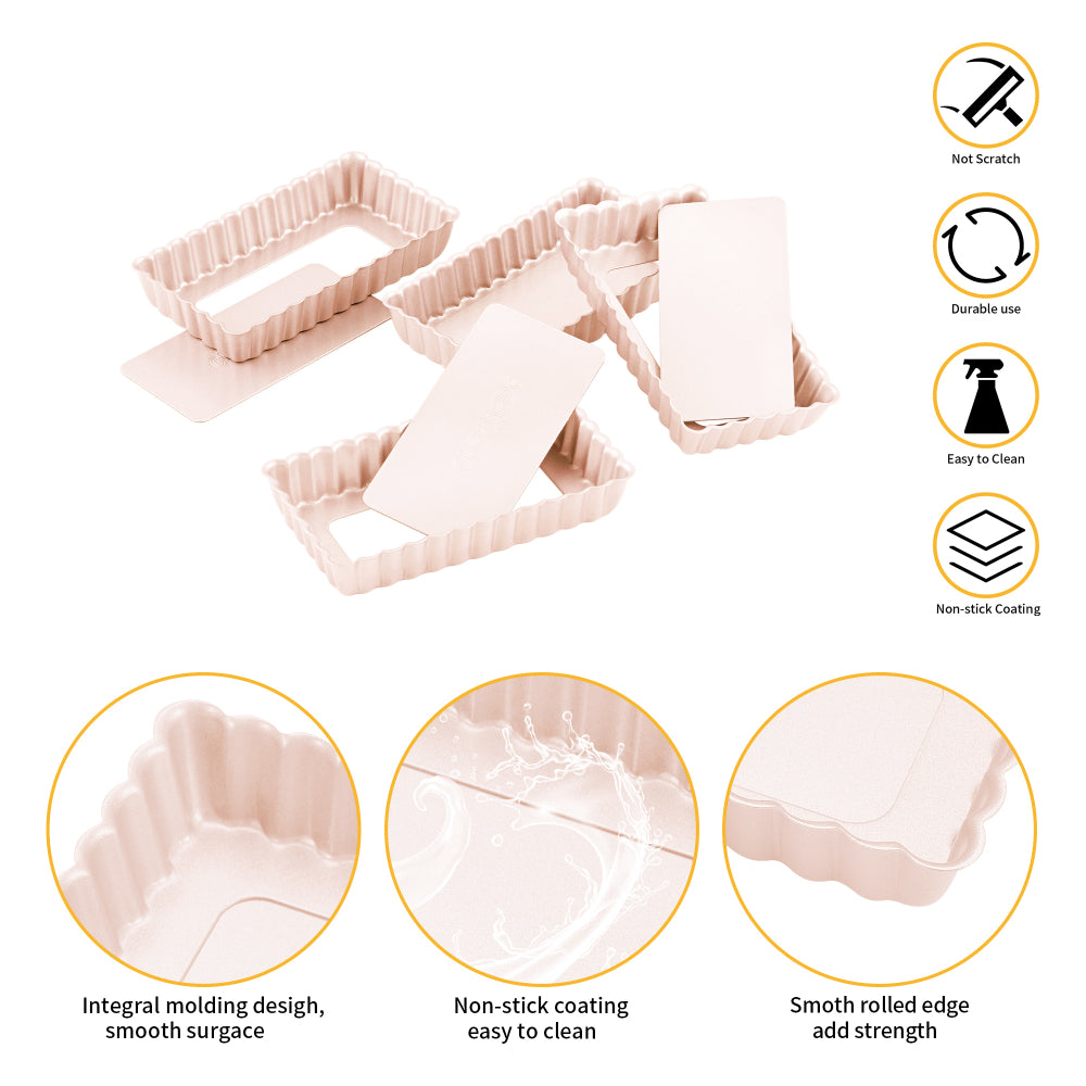 Chefmade Set of 4 Mini Loose Base Rectangular Tart Pans