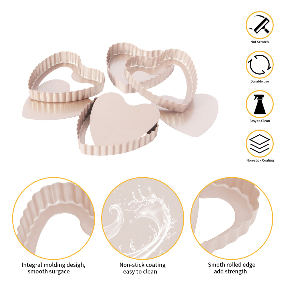 Chefmade Set of 4 Mini Loose Base Heart Tart Pans