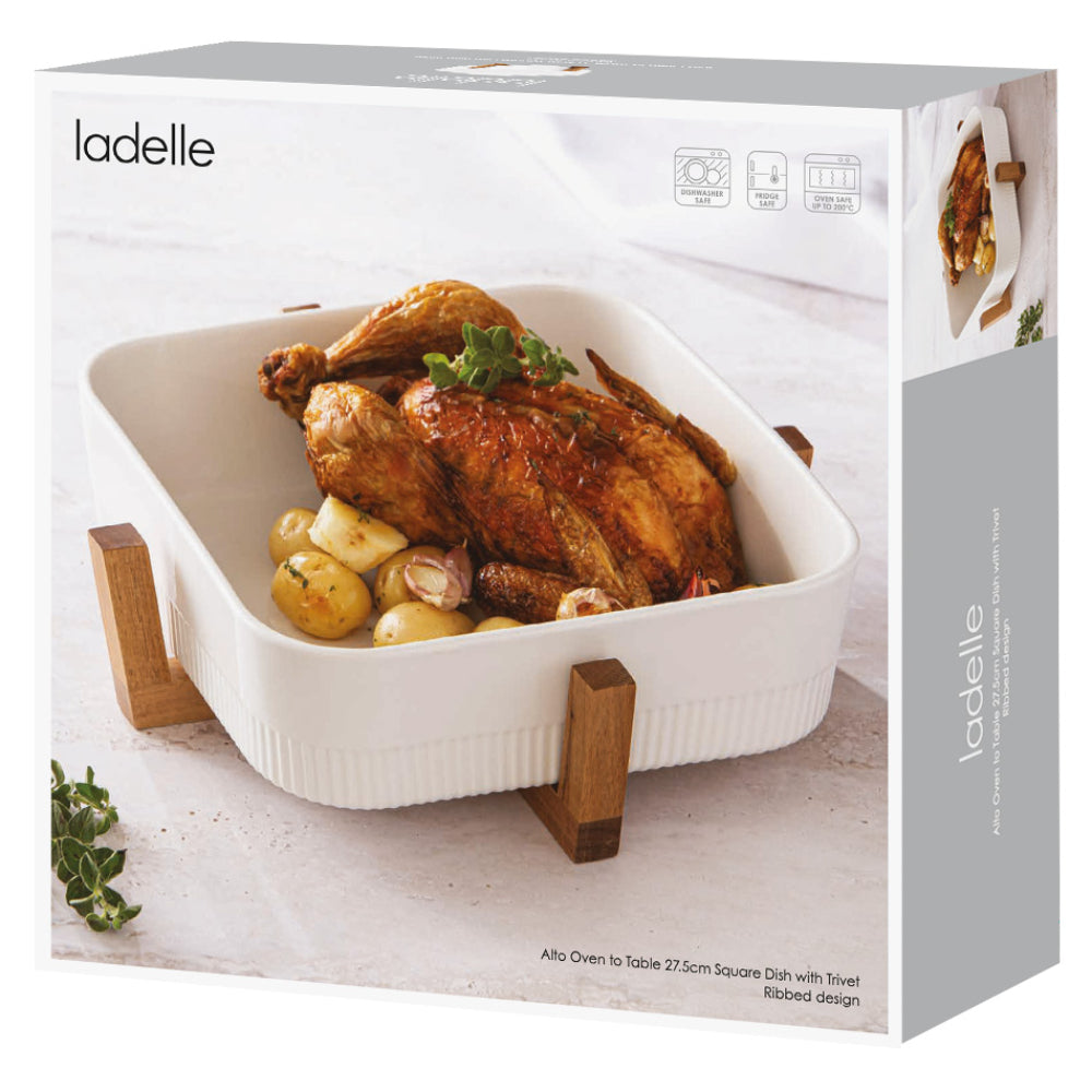Ladelle Alto Oven To Table 27.5cm Square Rib Dish With Trivet