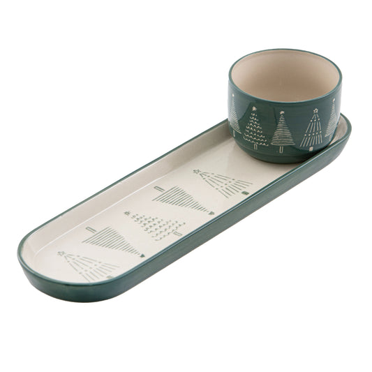 Ladelle Christmas Evergreen Plate With Bowl