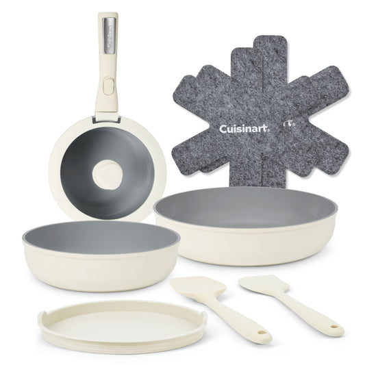 Cuisinart ClickSmart 10 Piece Non Stick Detachable handle Cookware Set Taupe