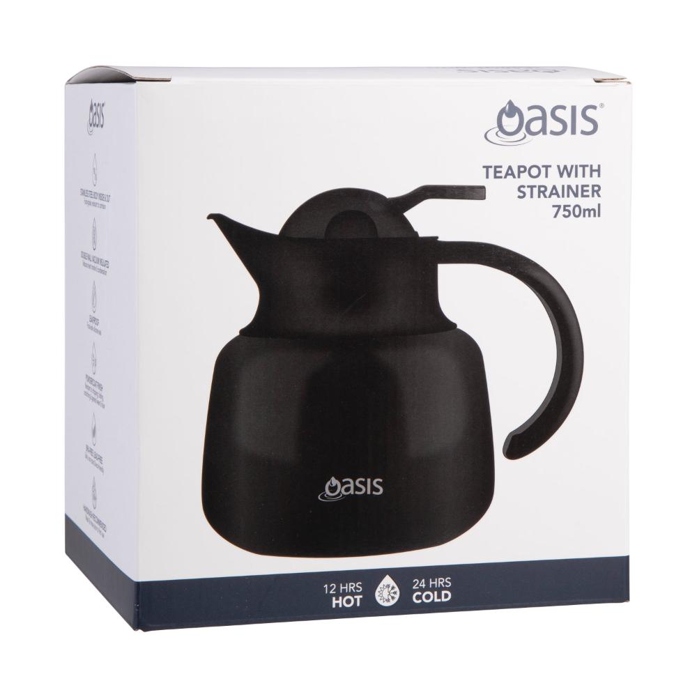 Oasis Stainless Steel Double Wall Insulated Teapot with Strainer 750ml