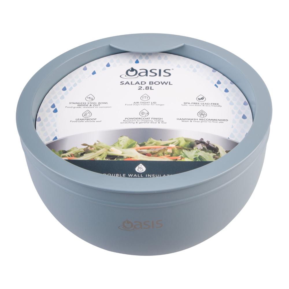 Oasis Stainless Steel Double Wall Salad Bowl with Lid 2.8L
