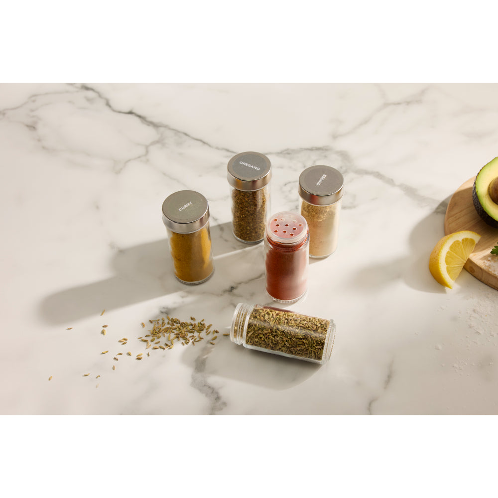Davis & Waddell Newbury Stainless Steel Spice Rack Jar Set Silver