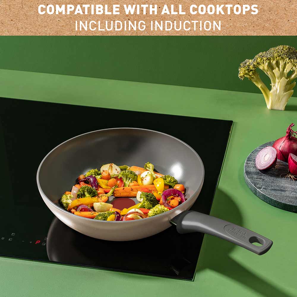 Tefal Revive Ceramic Induction Non-Stick Wok 28cm infographic at Robins Kitchen
