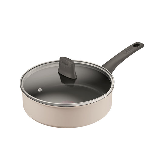 Tefal Revive Ceramic Induction Non-Stick Saute Pan and Lid 24cm Cream at Robins Kitchen