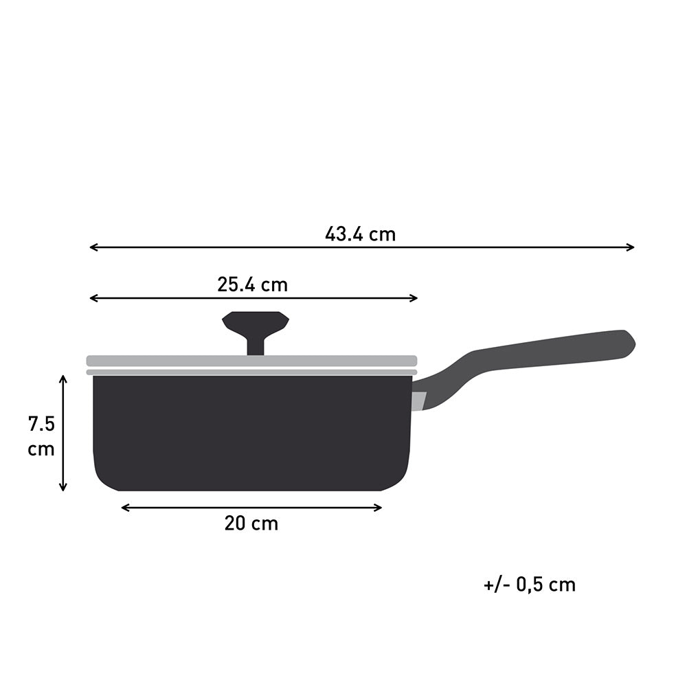 Tefal Revive Ceramic Induction Non-Stick Saute Pan and Lid 24cm measurements infographic at Robins Kitchen
