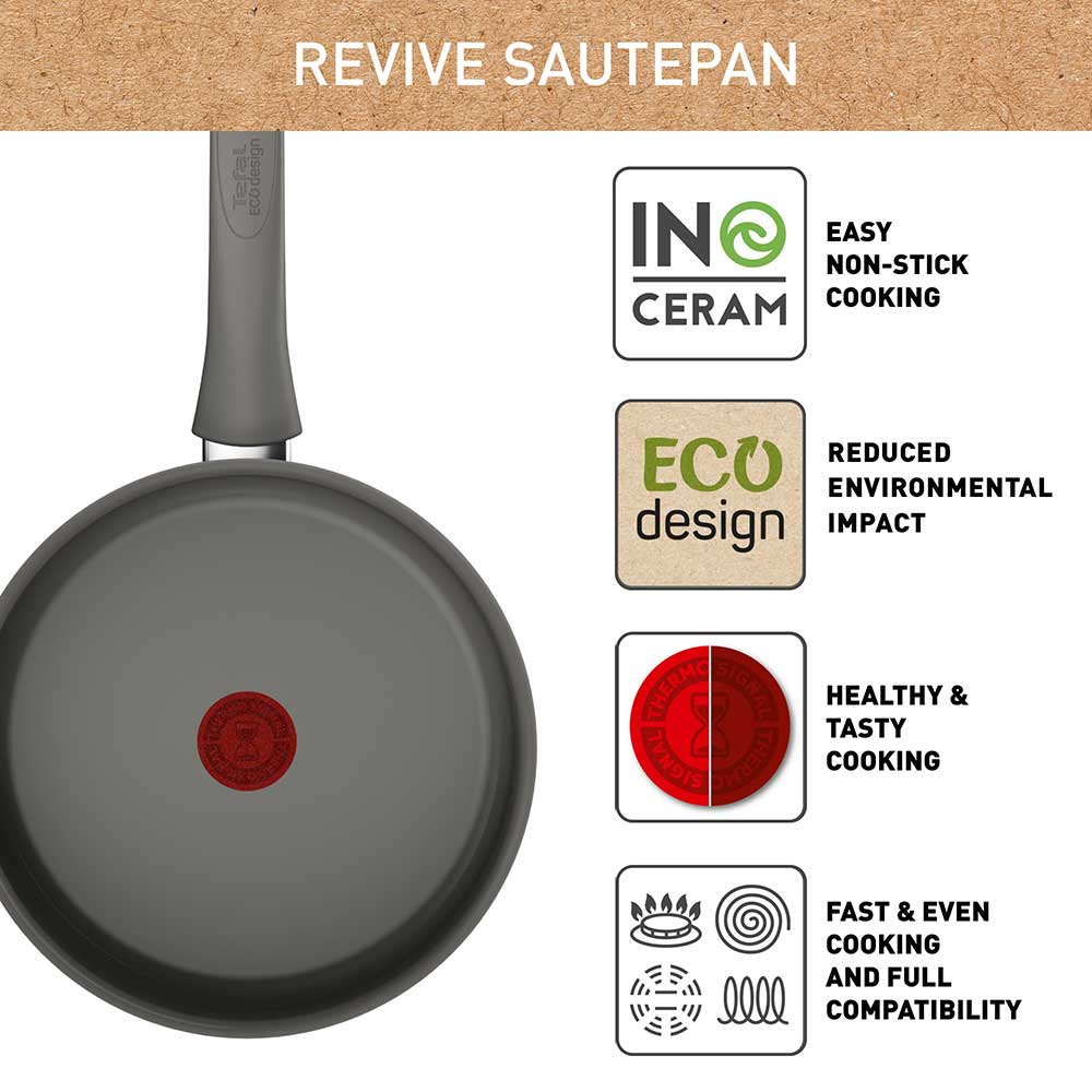 Tefal Revive Ceramic Induction Non-Stick Saute Pan and Lid 24cm infographic at Robins Kitchen