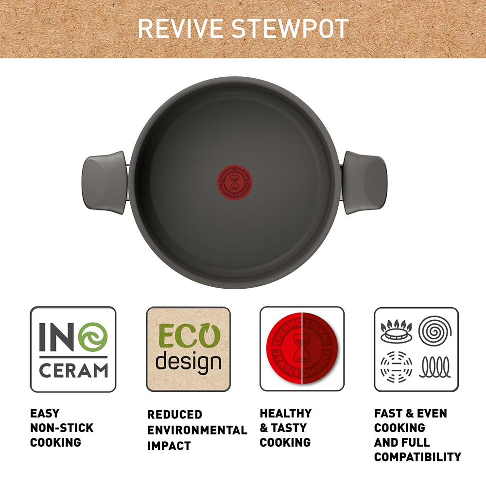Tefal Revive Ceramic Induction Non-Stick Stewpot and Lid 24cm infographic at Robins Kitchen