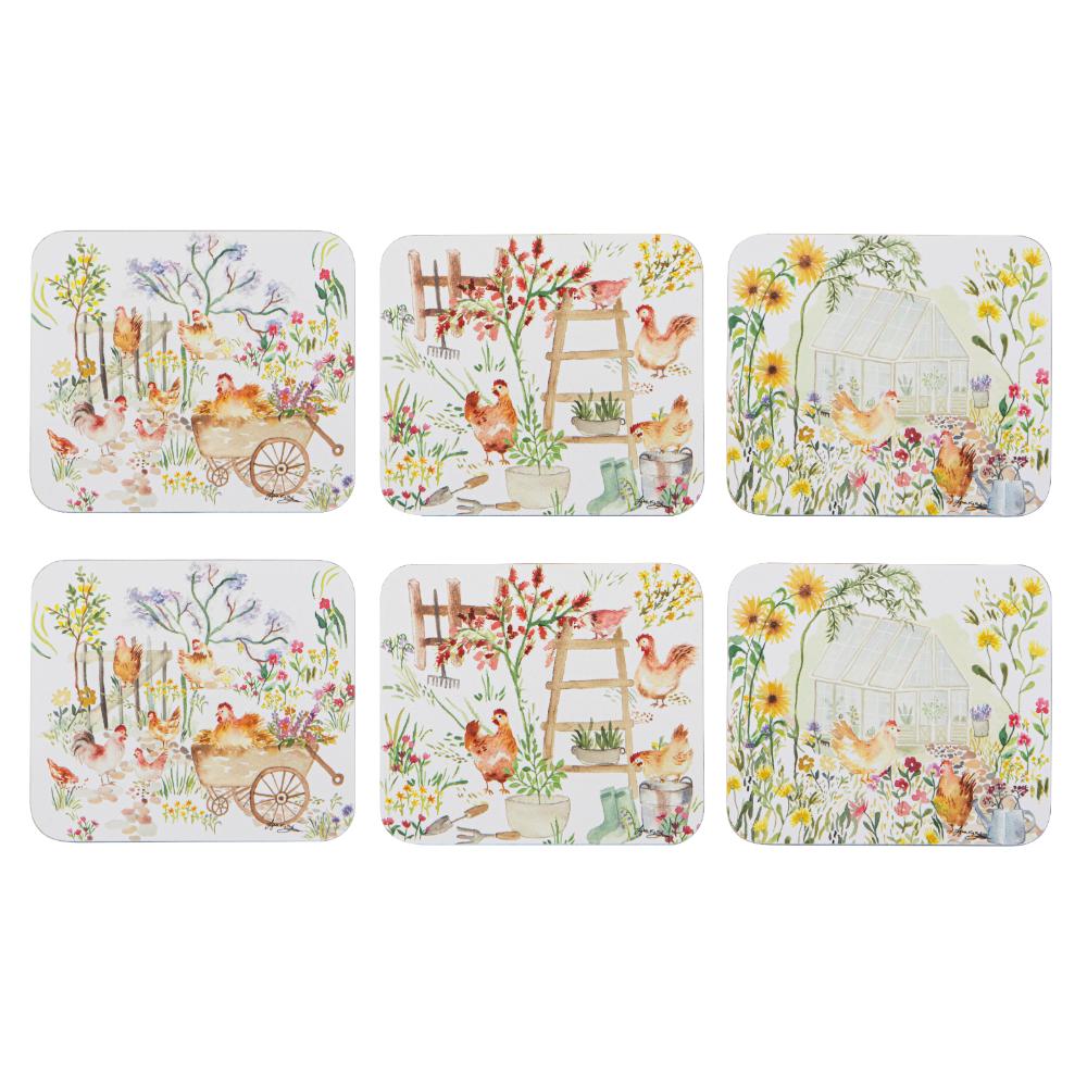 Ashdene Garden Hens Set of 6 Coasters