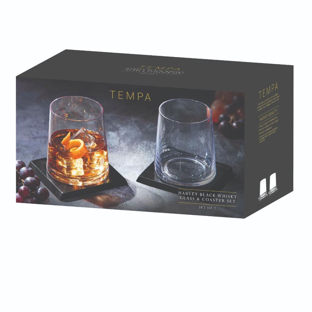 Tempa Harvey Whisky Glass & Coaster Set Black