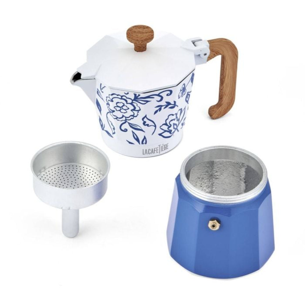 La Cafetiere Venice Aluminium Espresso Maker 6 Cup Blue Fiorato