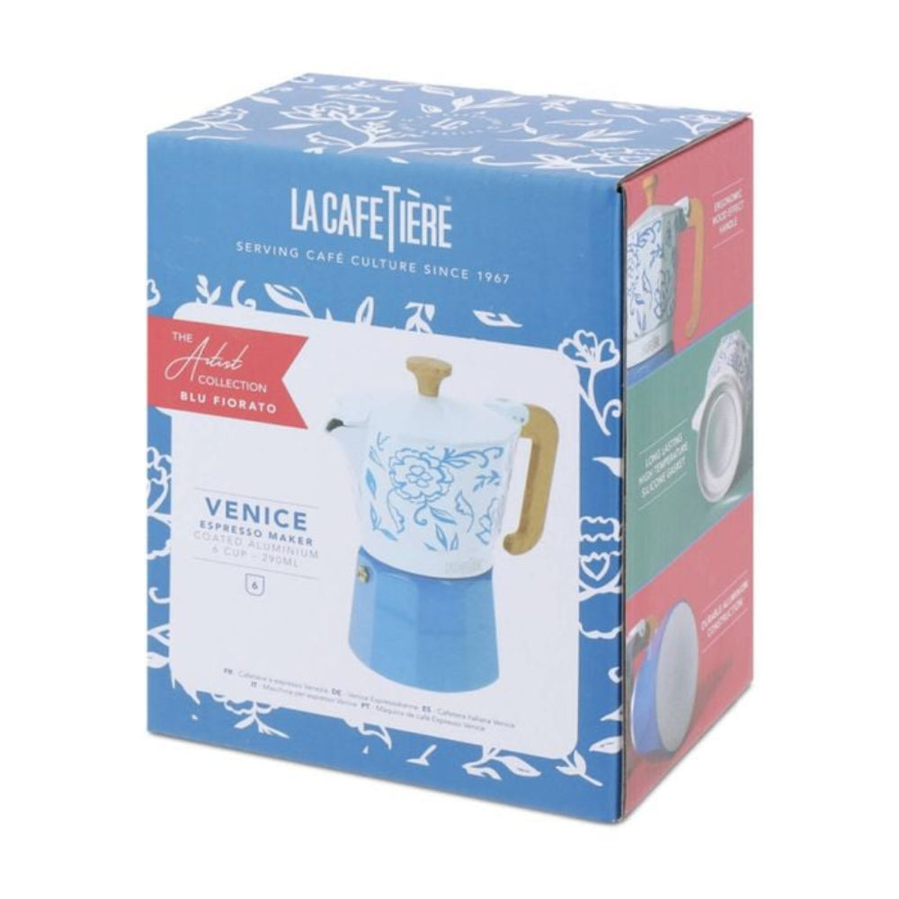 La Cafetiere Venice Aluminium Espresso Maker 6 Cup Blue Fiorato