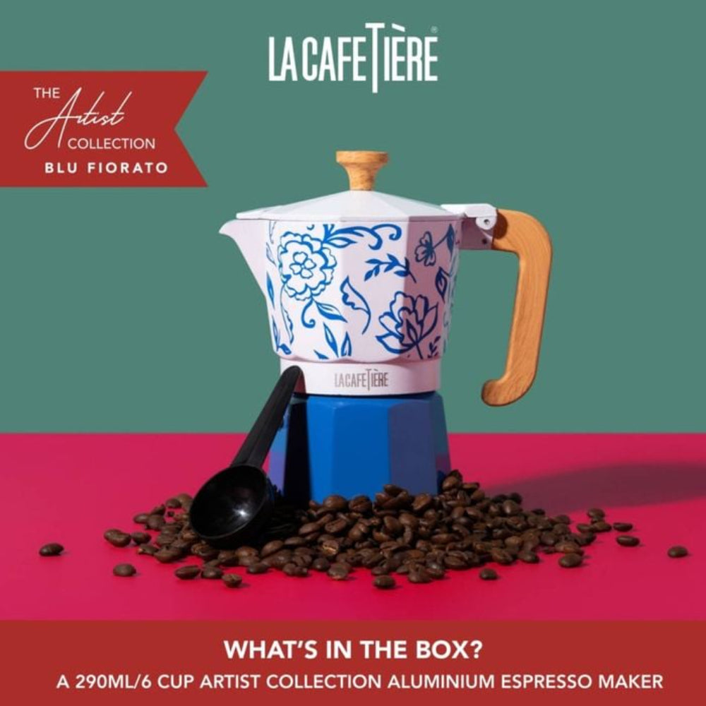 La Cafetiere Venice Aluminium Espresso Maker 6 Cup Blue Fiorato