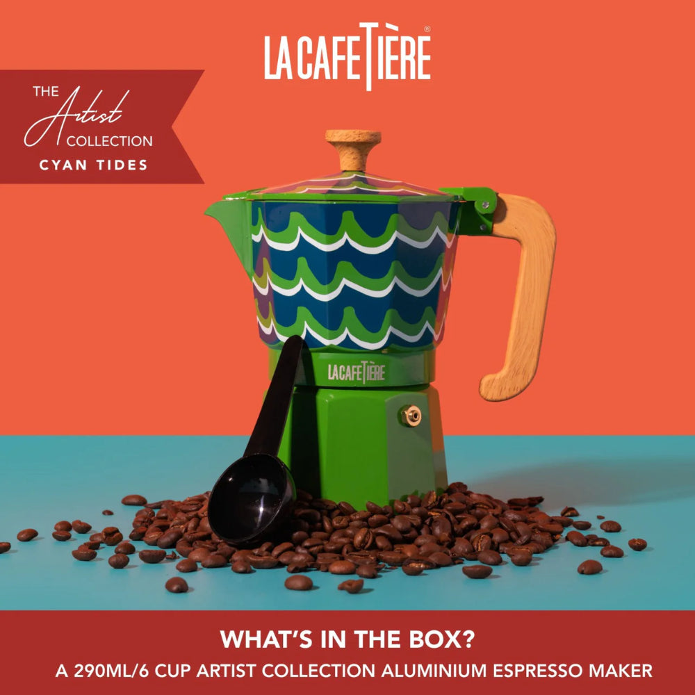 La Cafetiere Venice Aluminium Espresso Maker 6 Cup Cyan Tides