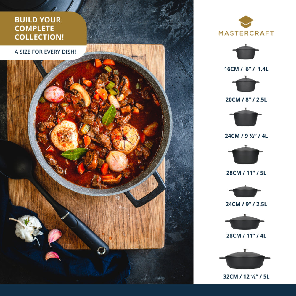 Mastercraft Shallow Casserole Dish Cast Aluminium 32cm Black