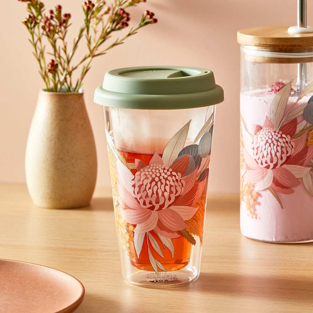 Alex Liddy Banksia Double Walled Glass Travel Mug 350ml
