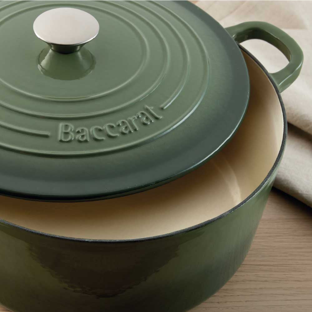 Baccarat Le Connoisseur Cast Iron Round French Oven 6.3L Sage Green at Robins Kitchen