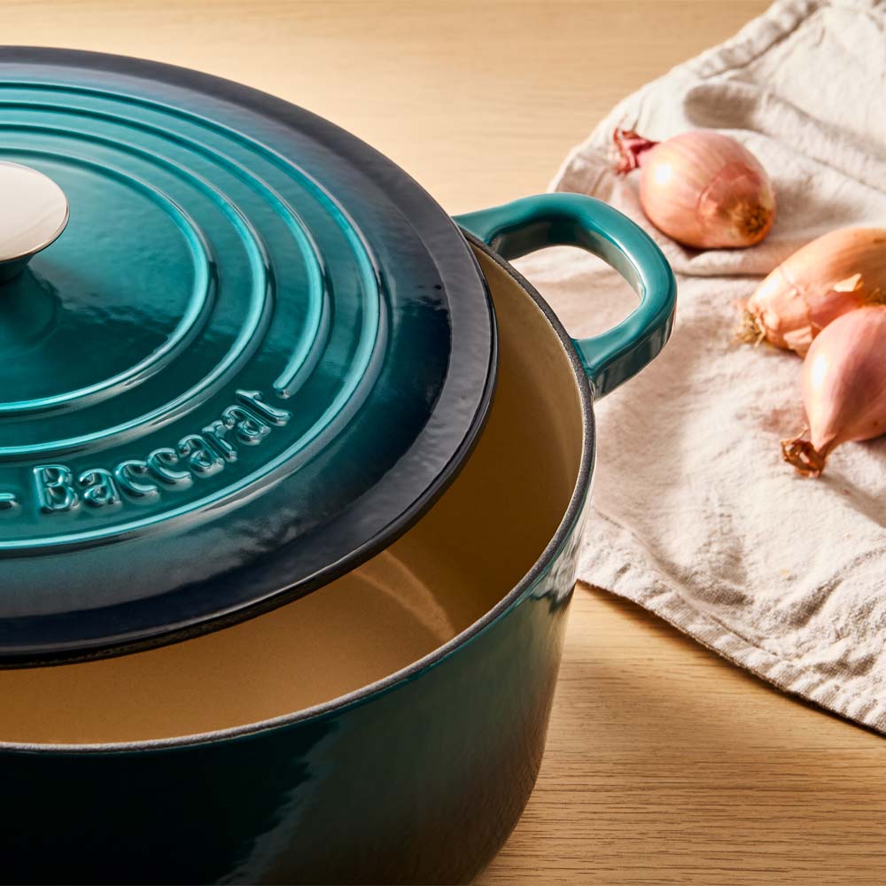Baccarat Le Connoisseur Cast Iron Round French Oven 6.3L Lagoon Blue at Robins Kitchen