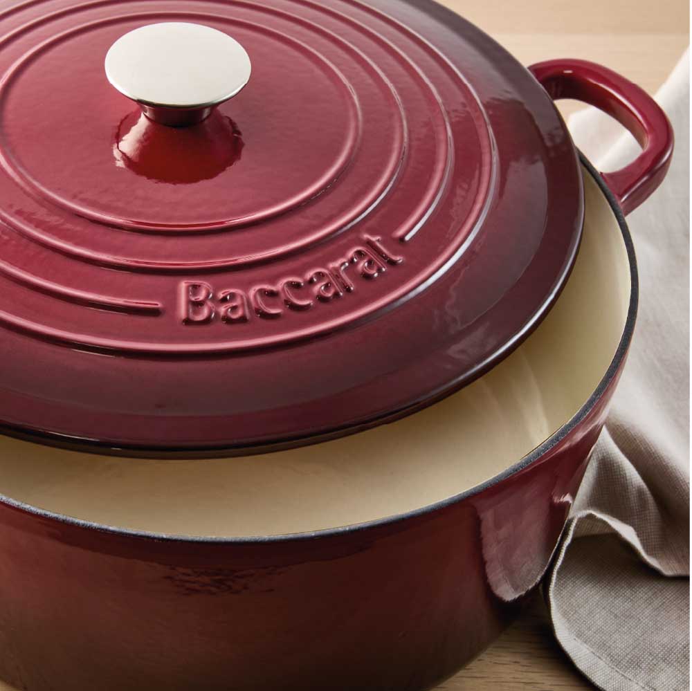 Baccarat Le Connoisseur Cast Iron Round French Oven 6.3L Merlot Red at Robins Kitchen