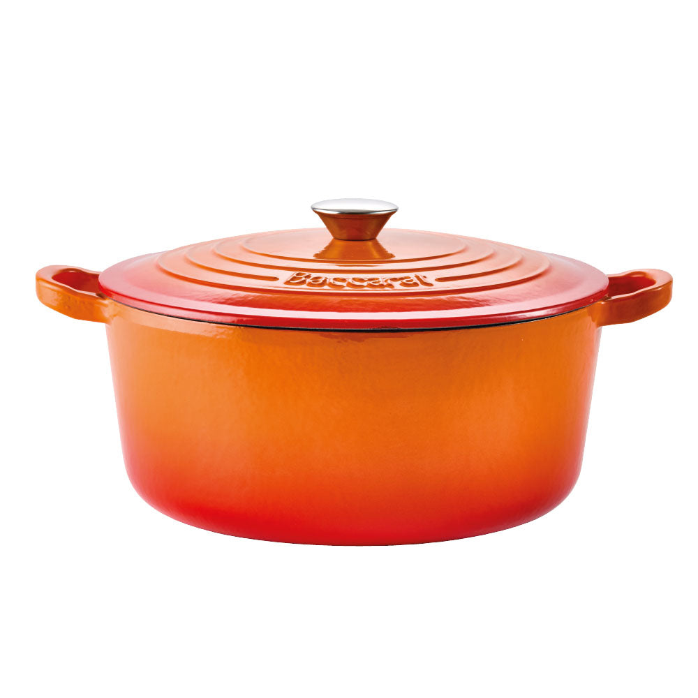 Baccarat Le Connoisseur Cast Iron Round French Oven 6.3L Lava Orange at Robins Kitchen
