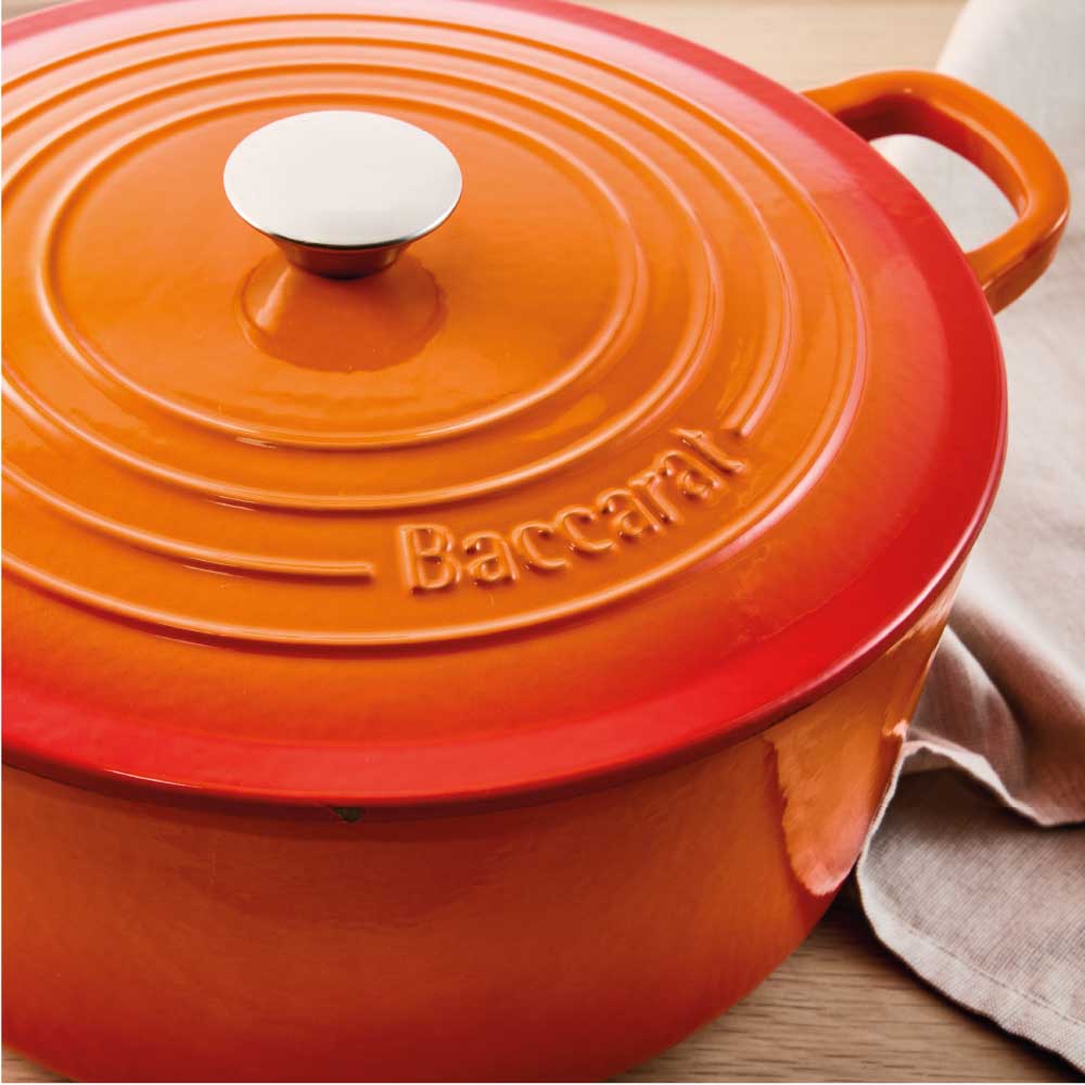 Baccarat Le Connoisseur Cast Iron Round French Oven 6.3L Lava Orange at Robins Kitchen