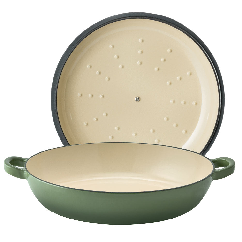 Baccarat Le Connoisseur Cast Iron Round French Saute Pan 31cm Sage Green at Robins Kitchen