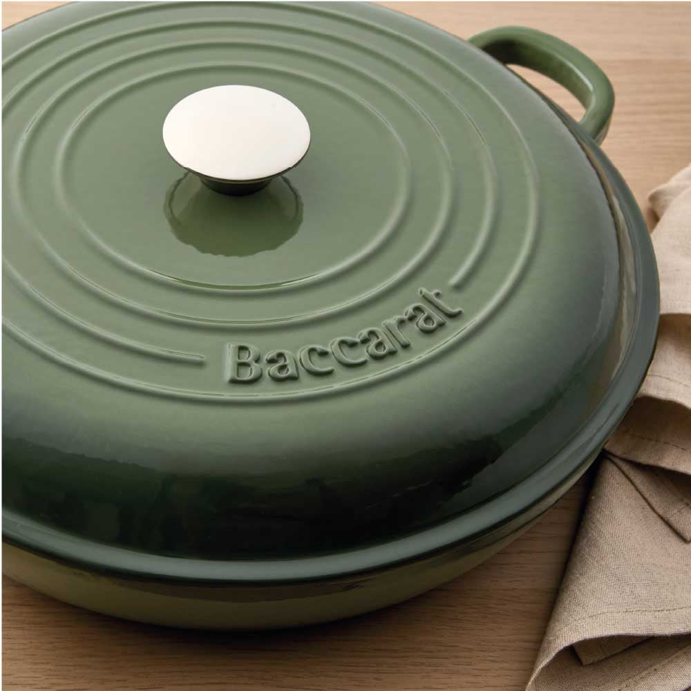 Baccarat Le Connoisseur Cast Iron Round French Saute Pan 31cm Sage Green at Robins Kitchen