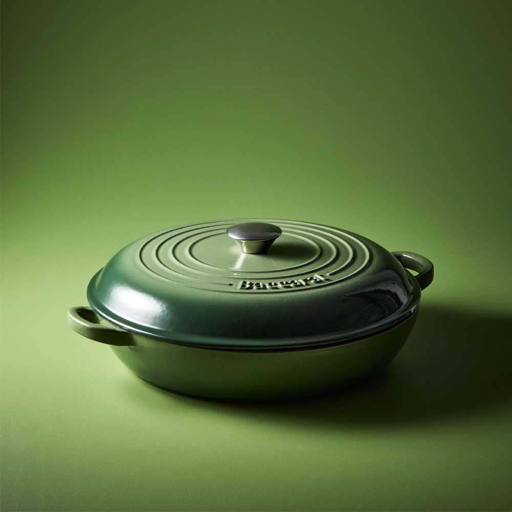 green saute pan with green background - Robins Kitchen