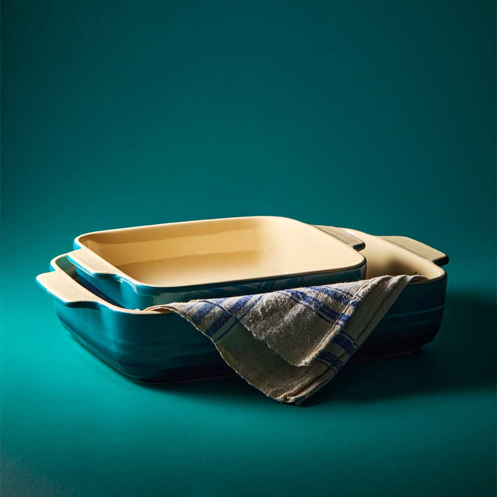 Blue stoneware square baking dish and lasagne dish - Robins Kitchen