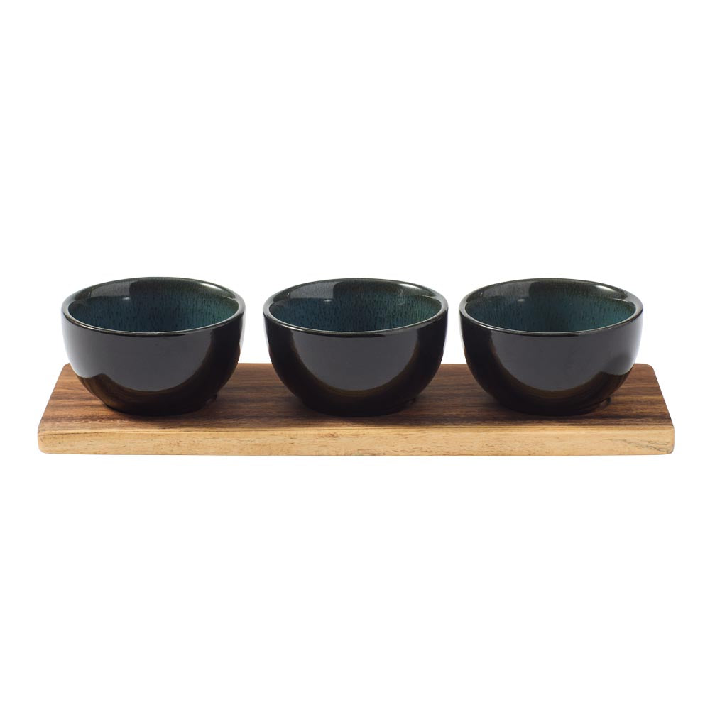 Alex Liddy Slate & Co Serving Board with Set of 3 Green Bowls - Robins Kitchen