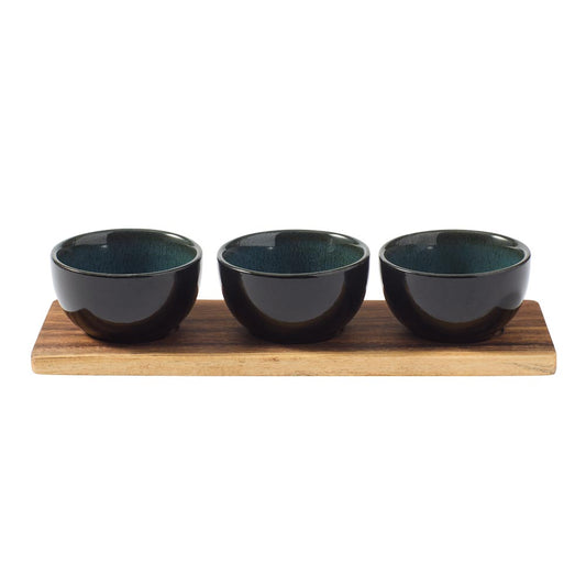 Alex Liddy Slate & Co Serving Board with Set of 3 Green Bowls - Robins Kitchen