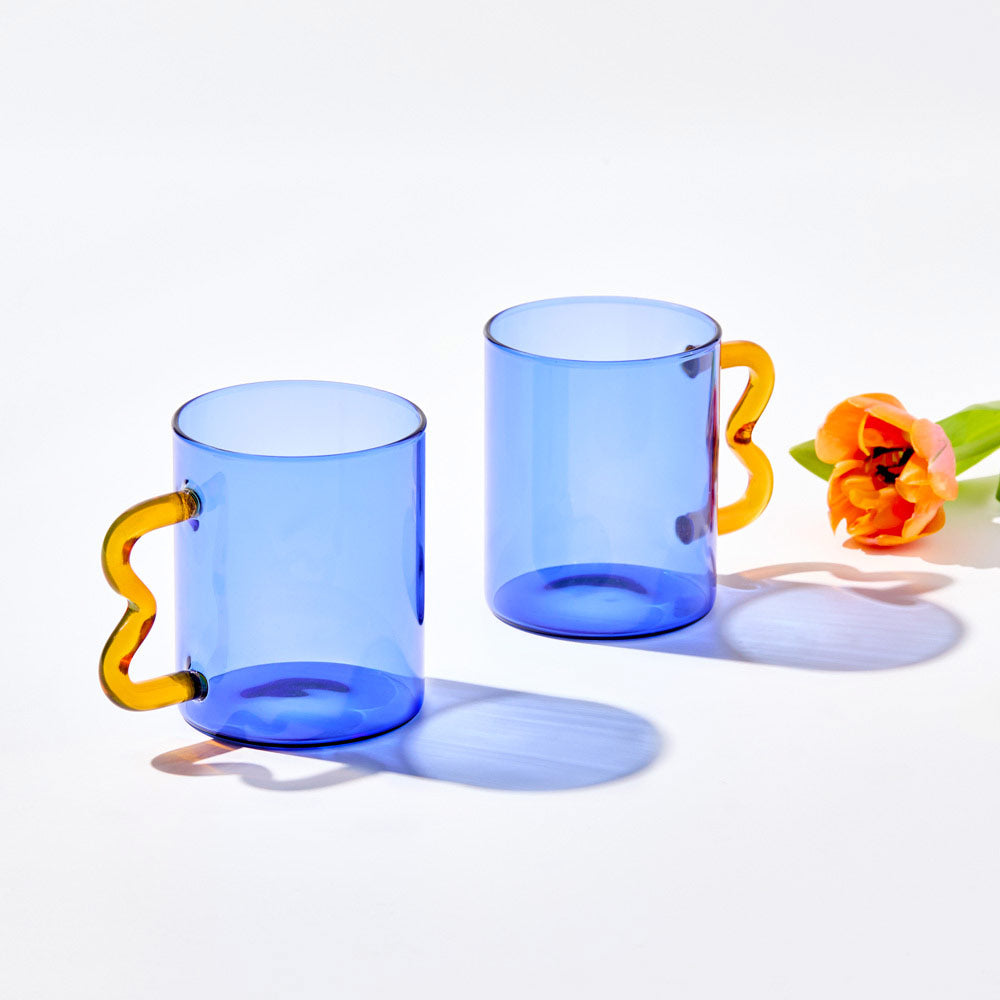 Alex Liddy Prisma Set of 2 Glass Mugs 350ml Blue - Robins Kitchen
