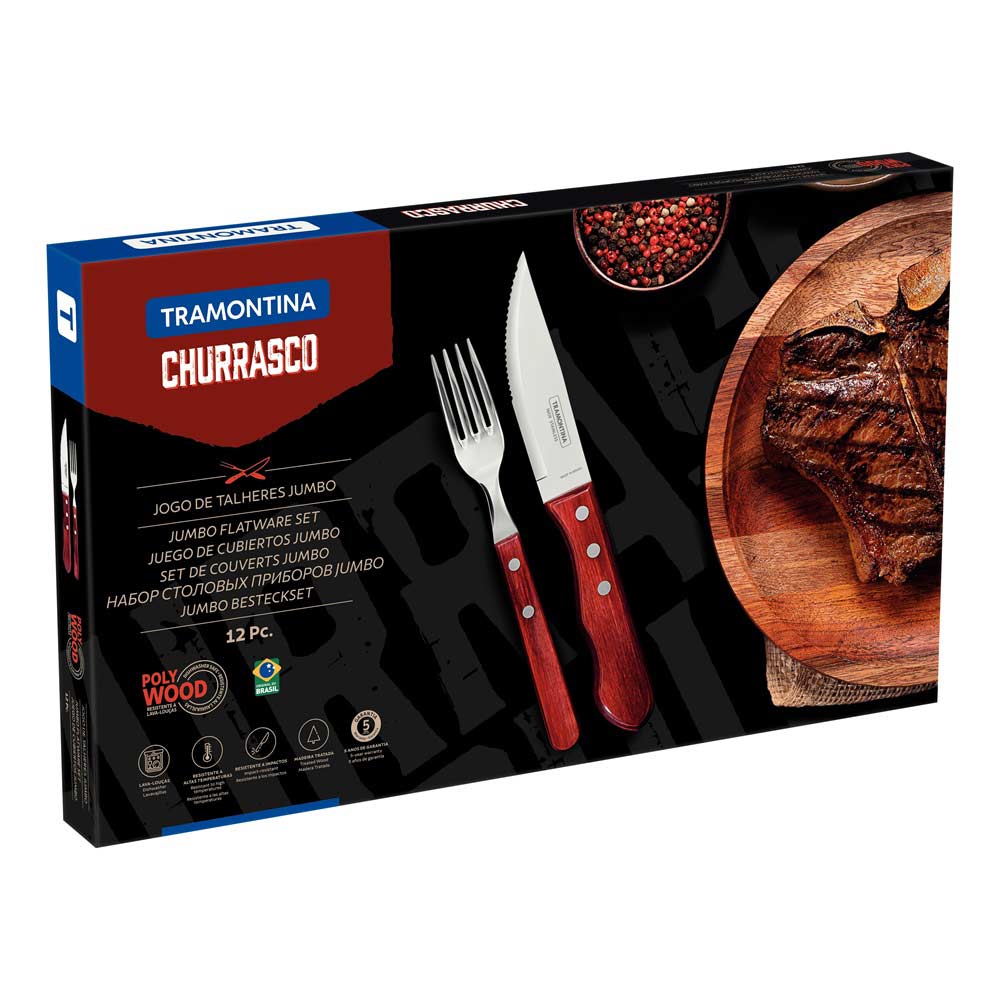 Tramontina Jumbo Steak Set Red 6 x steak knives and 6 x forks- Robins Kitchen