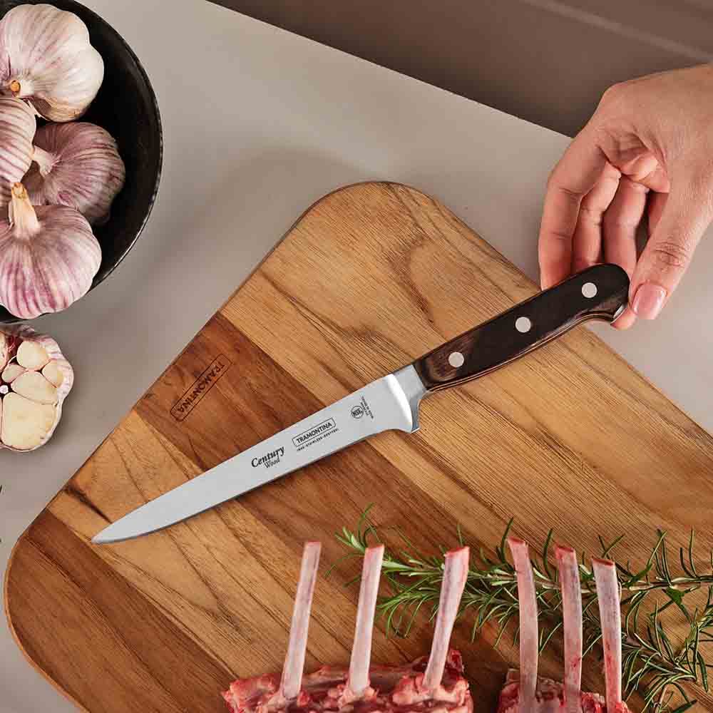 boning knife on chopping board with rack of lamb - Robins Kitchen