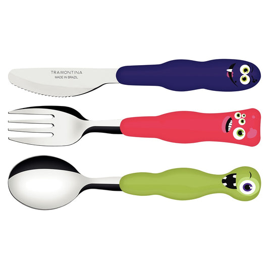 Tramontina 3 Piece Children's Cutlery Set with Monster handles - Robins Kitchen