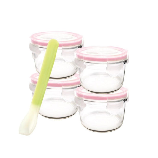 Glasslock 5 Piece Baby Food Container Set Round with Silicone Spoon 165ml