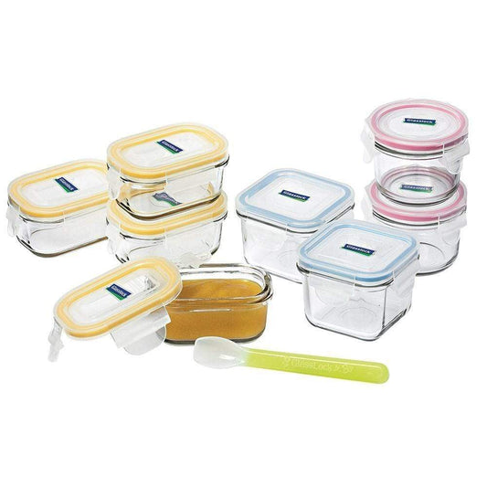 Glasslock 9 Piece Baby Food Container Set with Silicone Spoon
